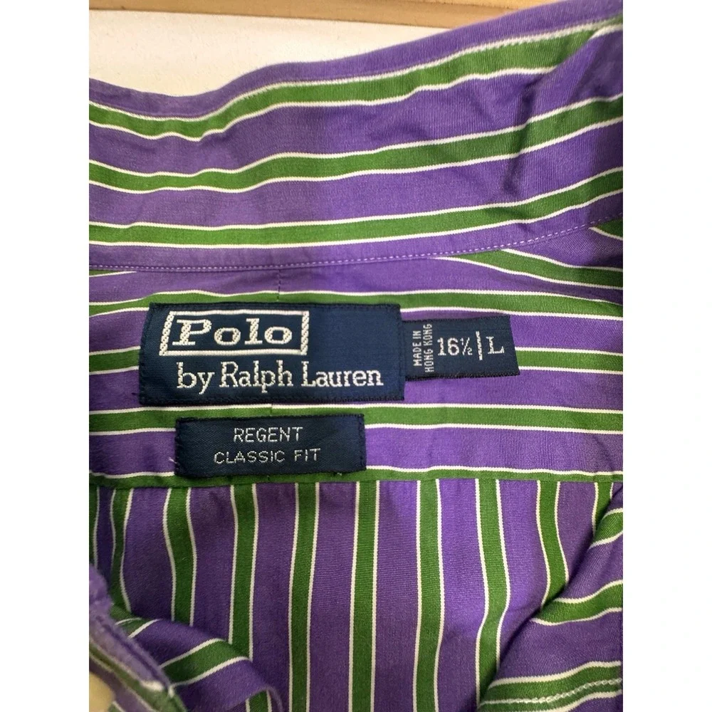 Polo Ralph Lauren Button Down Size Large 16 1/2‎ Y2K Purple/green Stripe Preppy